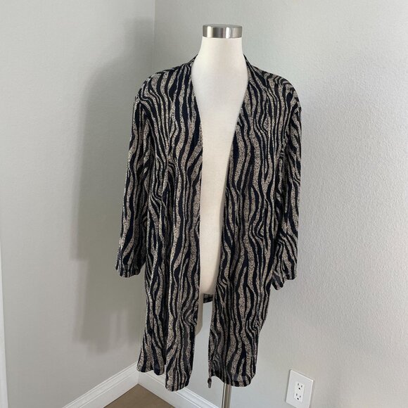 Maggie Barnes Womens Plus 3X 26/28 Zebra Open Front Cardigan Lightweight Knit - Picture 1 of 10